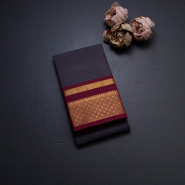Shot Color Chettinad Cotton Zari Thread Border Without Blouse