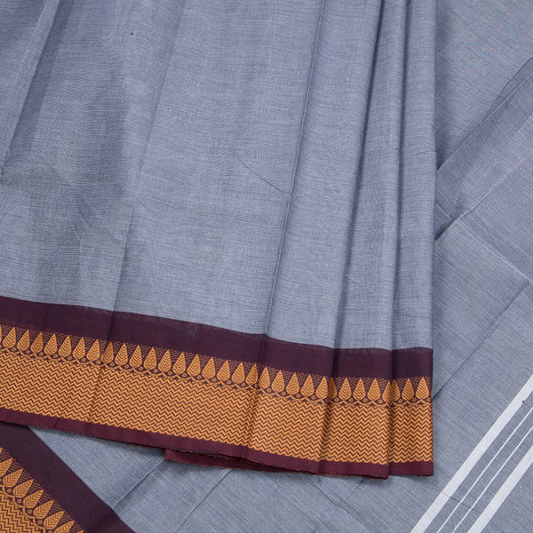 Grey Chettinad Cotton Thread Border Without Blouse