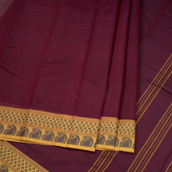Maroon Chettinad Cotton Thread Border Without Blouse 02
