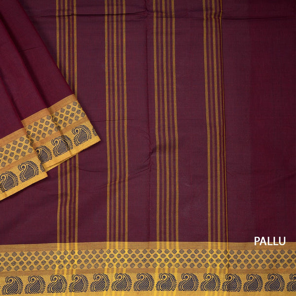 Maroon Chettinad Cotton Thread Border Without Blouse 02