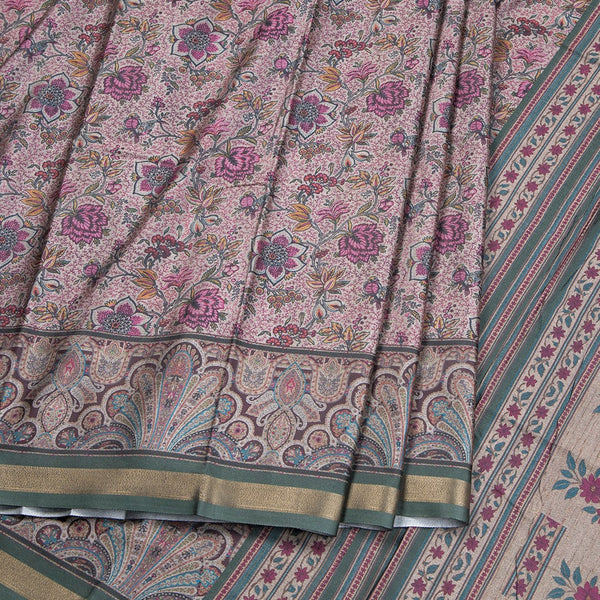 Semi Raw Silk Cream Floral Printed Saree 02