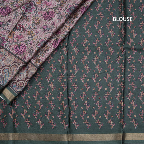 Semi Raw Silk Cream Floral Printed Saree 02