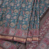 Semi Raw Silk Green Floral Printed Saree 03