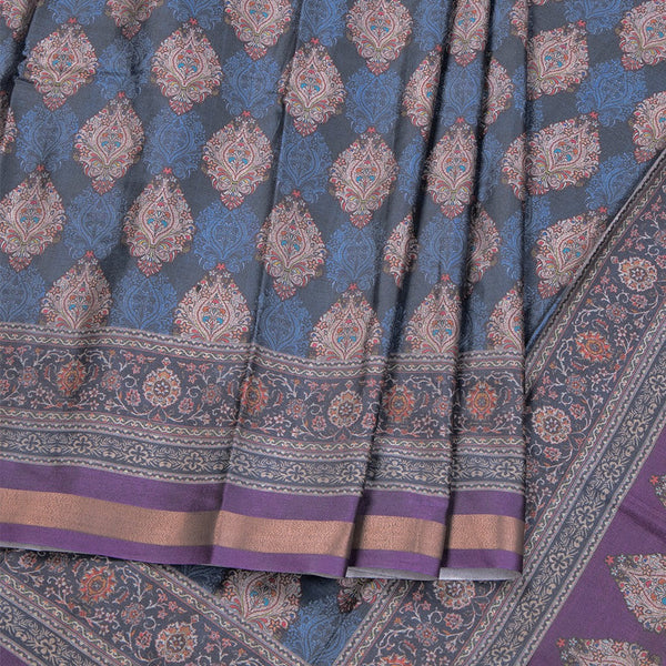 Semi Raw Silk Navy Blue Floral Printed Saree