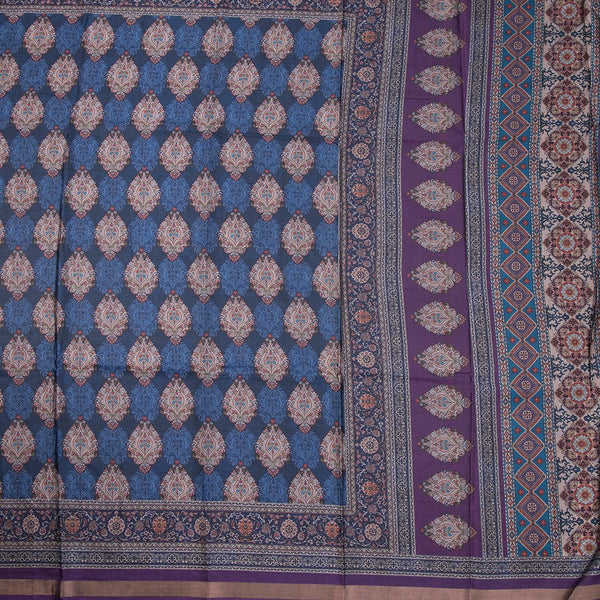 Semi Raw Silk Navy Blue Floral Printed Saree