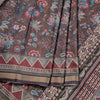 Semi Raw Silk Brown Floral Printed Saree 02