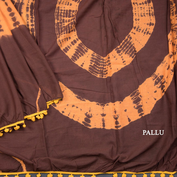 Mul Mul Cotton Brown Shibori Printed Saree 02