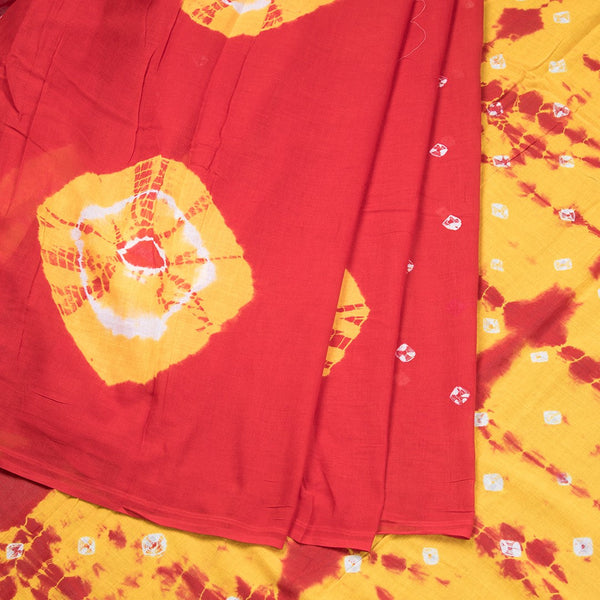 Mul Mul Cotton Red Shibori Printed Saree 02