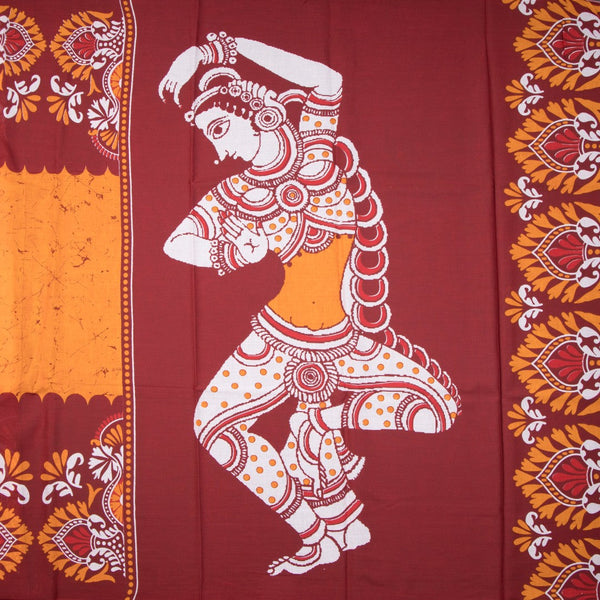Mul Mul Cotton Maroon Kalamkari Printed Saree