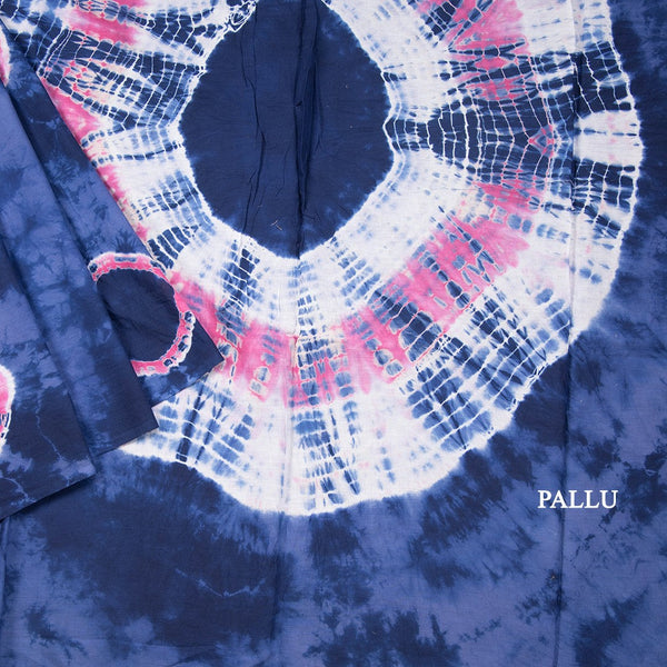 Mul Mul Cotton Blue Shibori Printed Saree 02