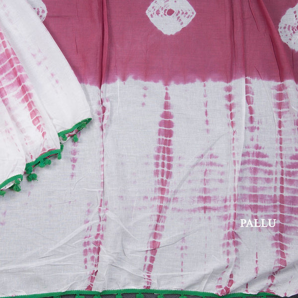 Mul Mul Cotton Rust Pink Shibori Printed Saree