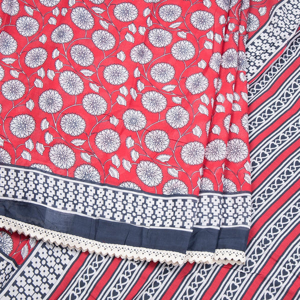 Mul Mul Cotton Maroon Floral Printed Saree