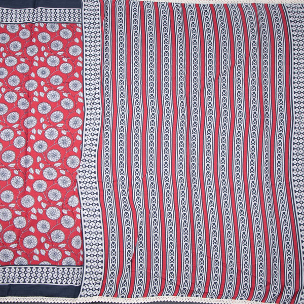 Mul Mul Cotton Maroon Floral Printed Saree