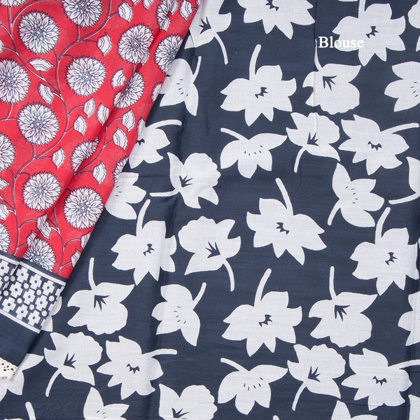 Mul Mul Cotton Maroon Floral Printed Saree