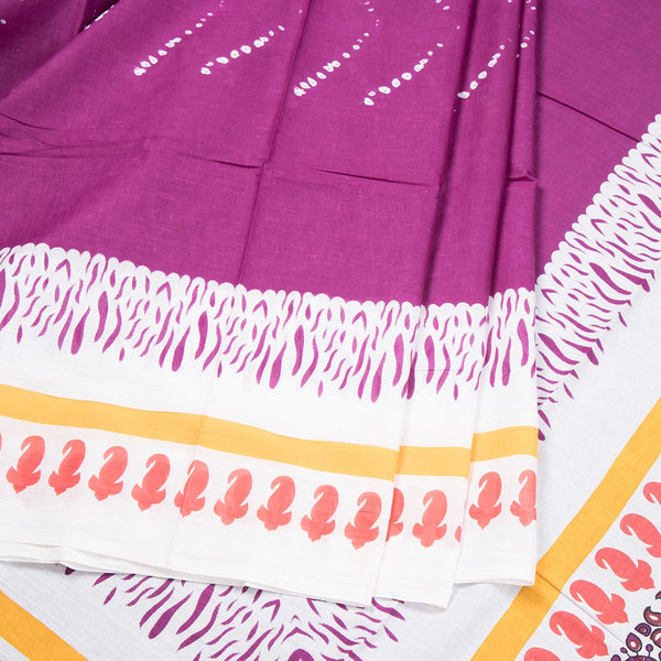 Mul Mul Cotton Purple Abstract Printed Saree