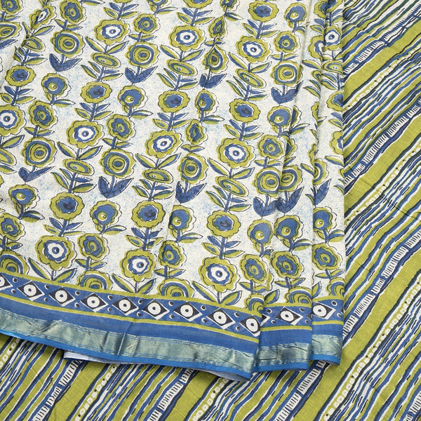 Mul Mul Cotton Cream Floral Printed Saree