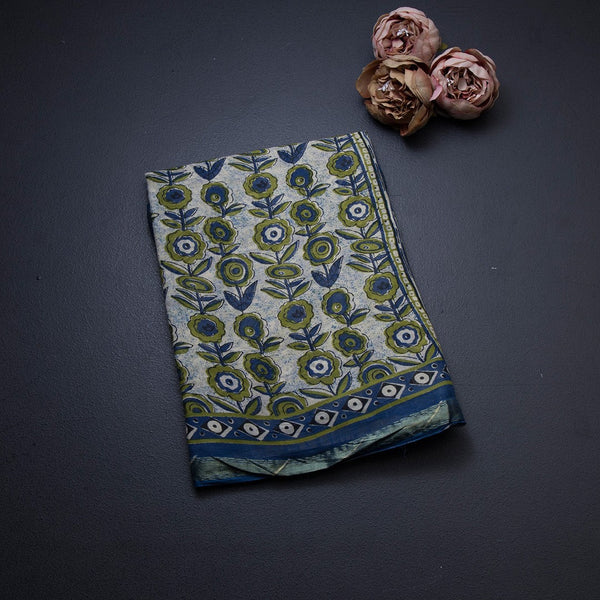 Mul Mul Cotton Cream Floral Printed Saree