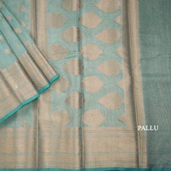 Kota Tissue Green Saree With Zari Border 02