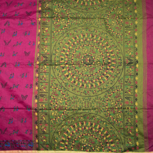 Semi Linen Dark Pink Printed Saree 03