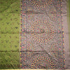 Semi Linen Olive Green Printed Saree 02