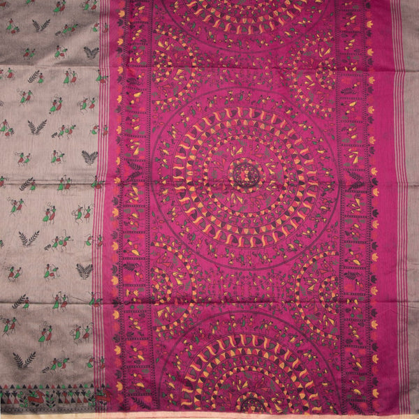 Semi Linen Bone Grey Printed Saree