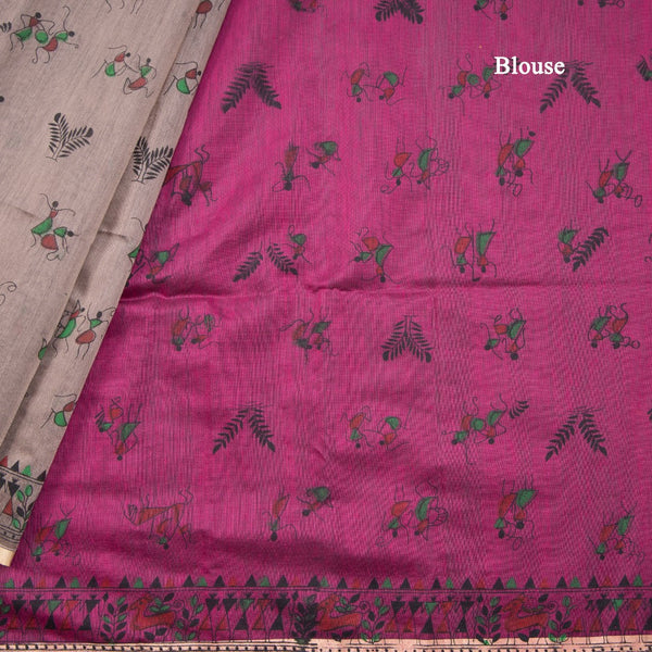 Semi Linen Bone Grey Printed Saree