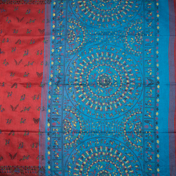 Semi Linen Red Printed Saree 02