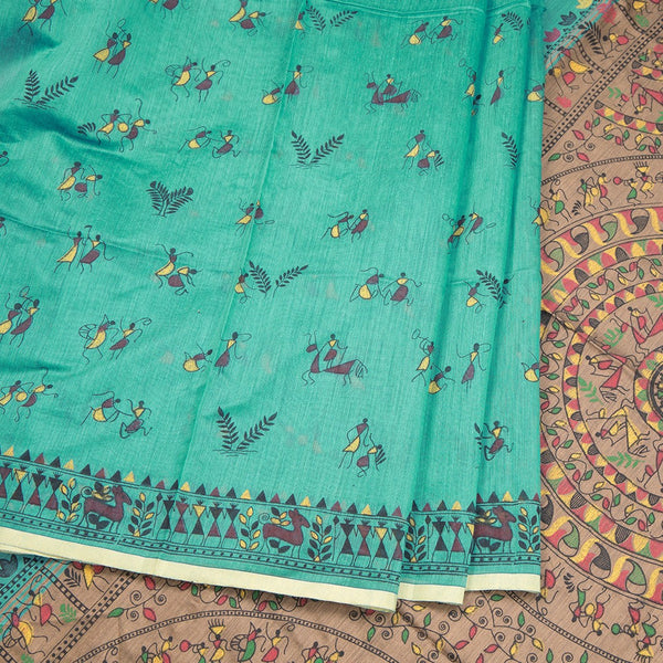 Semi Linen Turquoise Printed Saree 02