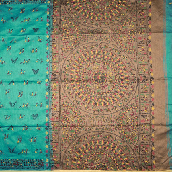 Semi Linen Turquoise Printed Saree 02