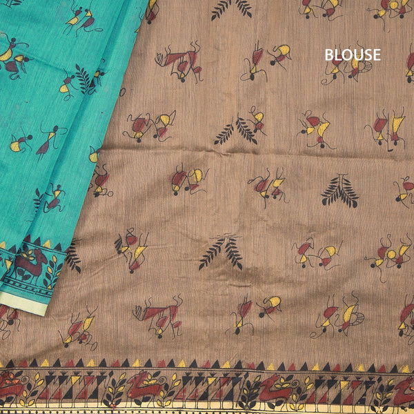 Semi Linen Turquoise Printed Saree 02