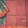 Semi Tussar Olive Green Printed Saree