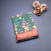 Semi Tussar Olive Green Printed Saree