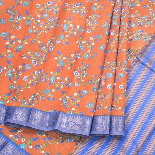 Semi Tussar Rust Orange Printed Saree