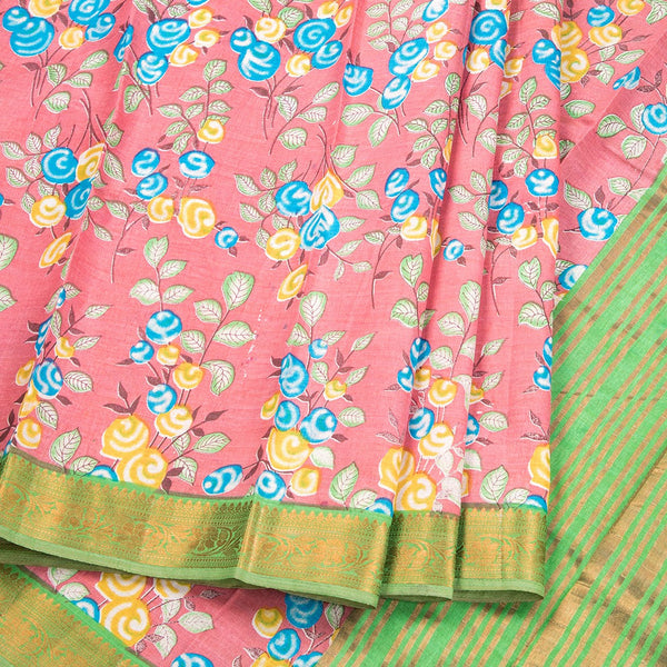 Semi Tussar Dark Peach Printed Saree