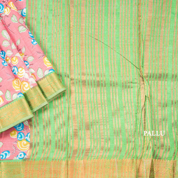 Semi Tussar Dark Peach Printed Saree