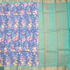 Semi Tussar Dusty Blue Printed Saree