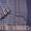 Semi Tussar Navy Blue Printed Saree