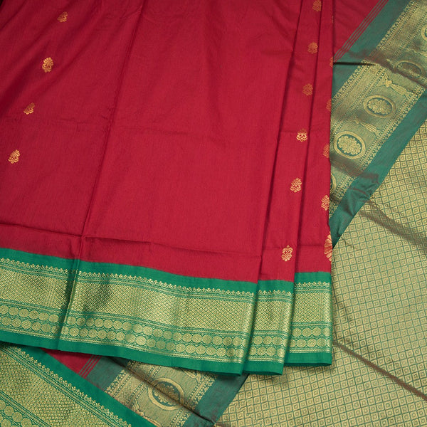 Kalyani Cotton Maroon Saree With Zari Buttas And Contrast Border 03