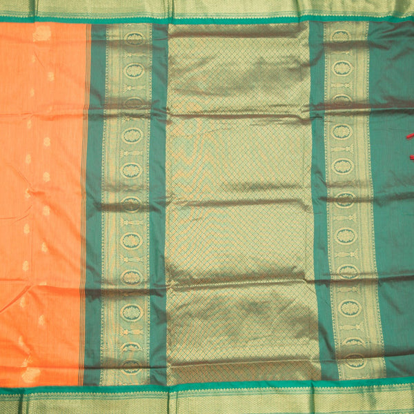 Kalyani Cotton Orange Saree With Zari Buttas And Contrast Border