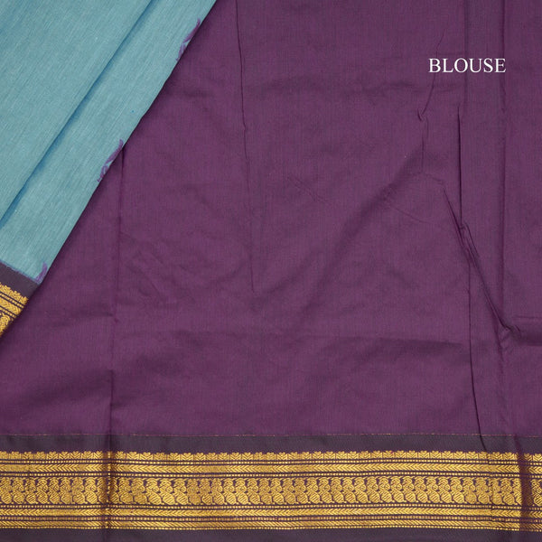 Kalyani Cotton Pastel Blue Saree With Zari Buttas And Contrast Border