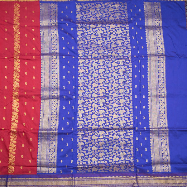 Kalyani Cotton Dark Red Saree With Zari Buttas And Contrast Border