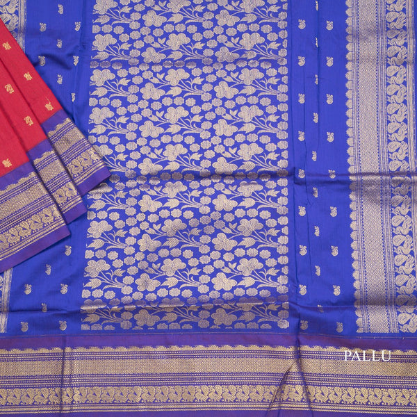 Kalyani Cotton Dark Red Saree With Zari Buttas And Contrast Border