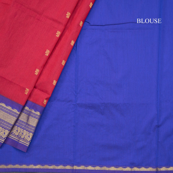 Kalyani Cotton Dark Red Saree With Zari Buttas And Contrast Border