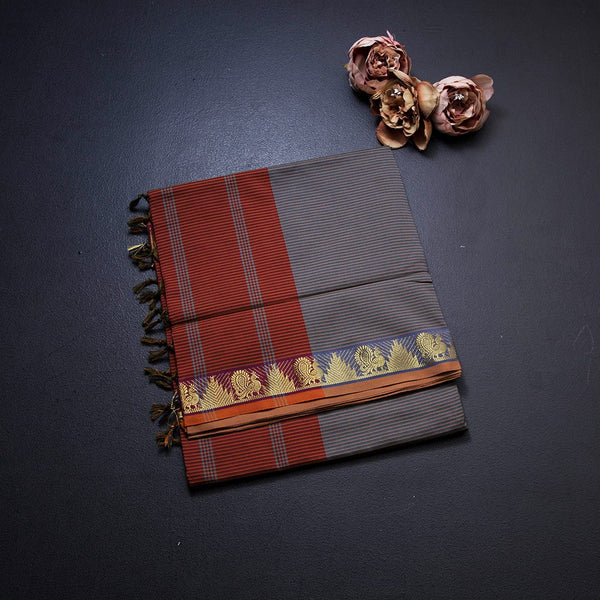 Poly Cotton Grey Plain Saree 02