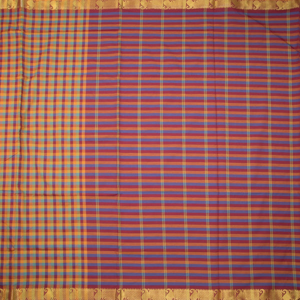 Poly Cotton Multi Colour Checked Saree 10