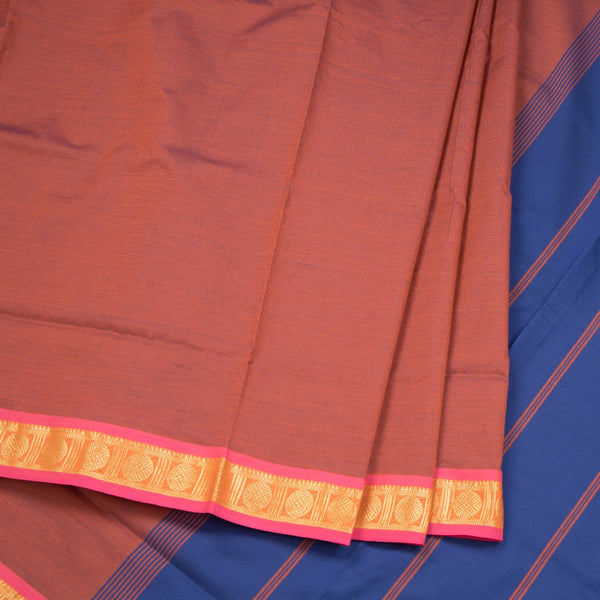 Poly Cotton Rust Orange Plain Saree