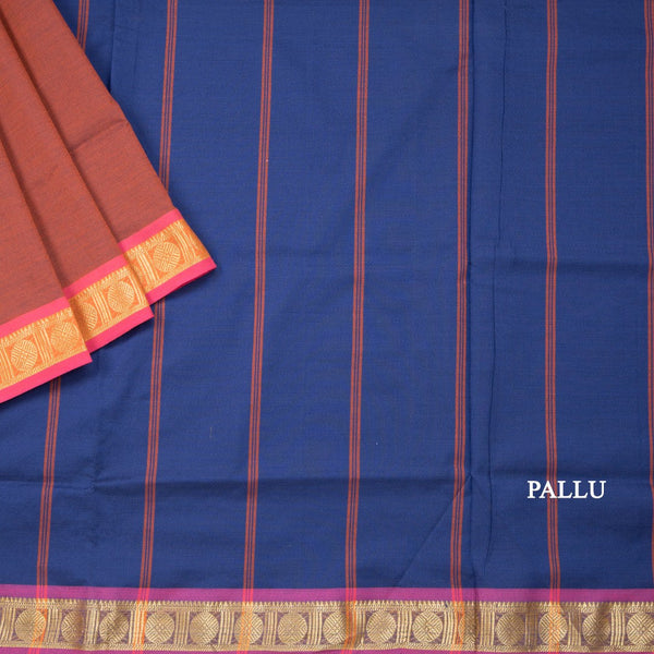 Poly Cotton Rust Orange Plain Saree
