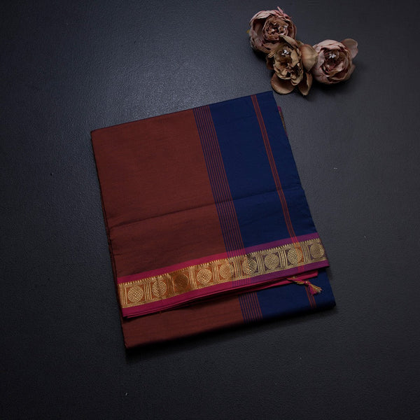 Poly Cotton Rust Orange Plain Saree