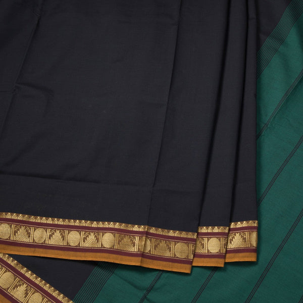 Poly Cotton Black Plain Saree