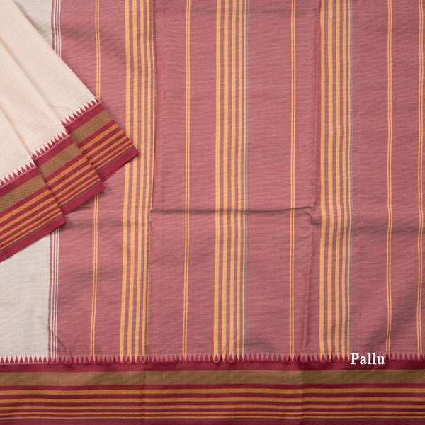 Dharwad Cotton Cream Plain Saree 02